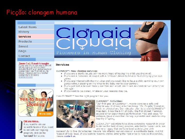 Ficção: clonagem humana 