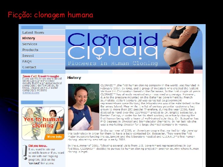 Ficção: clonagem humana 