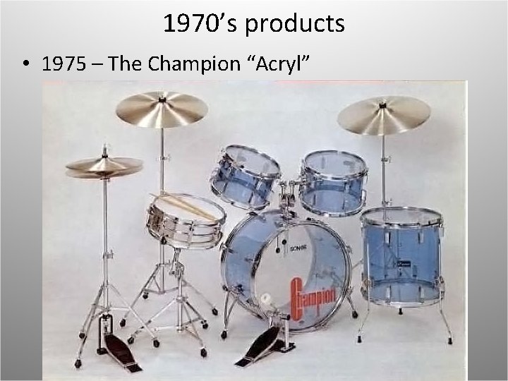 1970’s products • 1975 – The Champion “Acryl” 