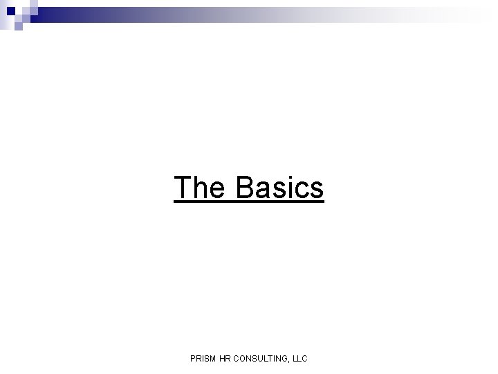 The Basics PRISM HR CONSULTING, LLC 