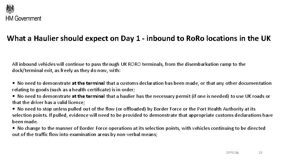 What a Haulier should expect on Day 1 - inbound to Ro. Ro locations