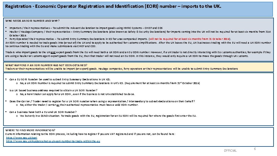 Registration - Economic Operator Registration and Identification (EORI) number – imports to the UK.