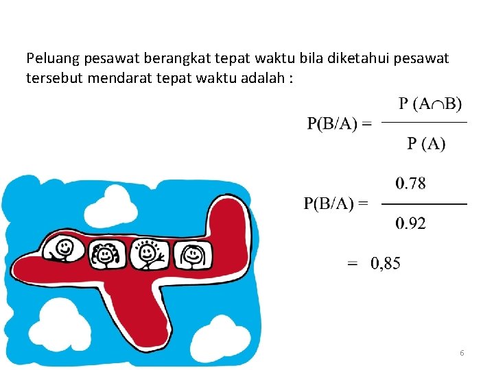 Peluang pesawat berangkat tepat waktu bila diketahui pesawat tersebut mendarat tepat waktu adalah :