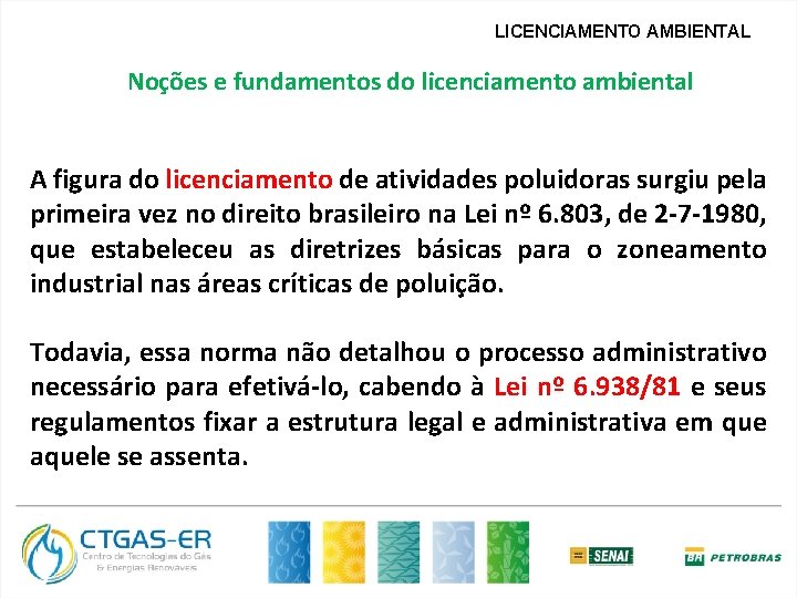 LICENCIAMENTO AMBIENTAL Noções e fundamentos do licenciamento ambiental A figura do licenciamento de atividades