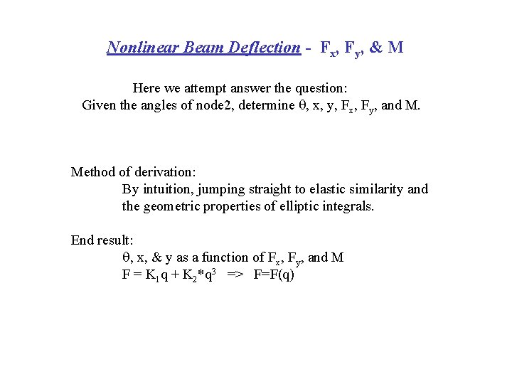 Nonlinear Beam Deflection - Fx, Fy, & M Here we attempt answer the question: