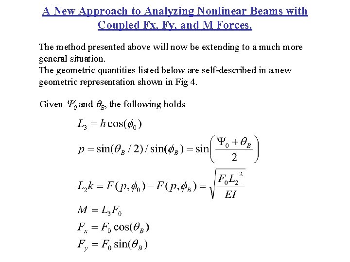 A New Approach to Analyzing Nonlinear Beams with Coupled Fx, Fy, and M Forces.