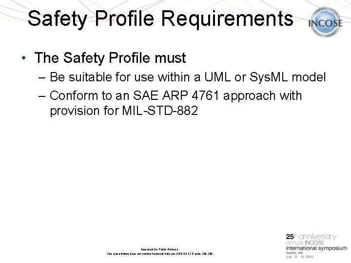 Safety Profile Requirements • The Safety Profile must – Be suitable for use within