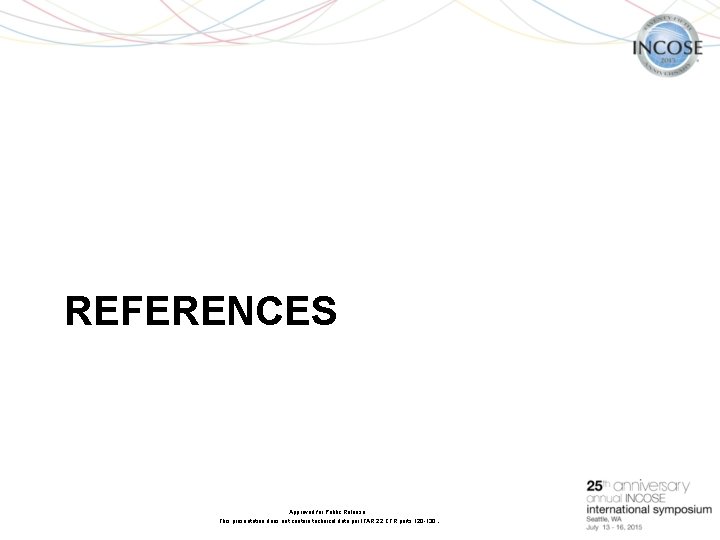 July REFERENCES Approved for Public Release. This presentation does not contain technical data per