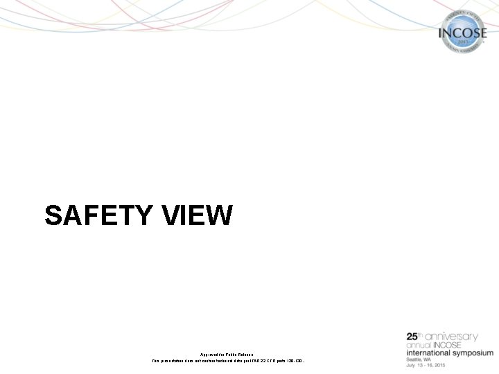 July SAFETY VIEW Approved for Public Release. This presentation does not contain technical data