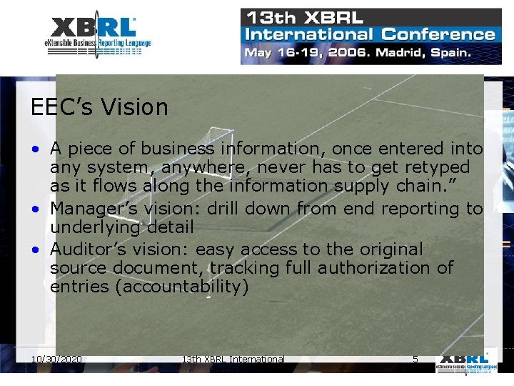 EEC’s Vision • A piece of business information, once entered into any system, anywhere,