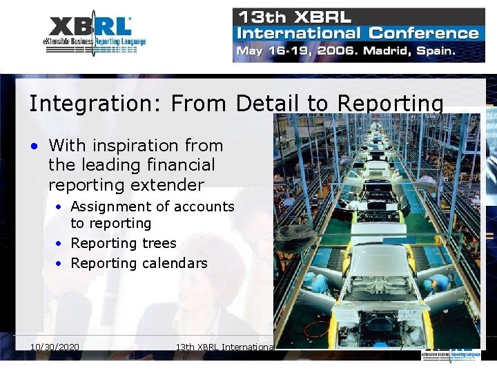 Integration: From Detail to Reporting • With inspiration from the leading financial reporting extender