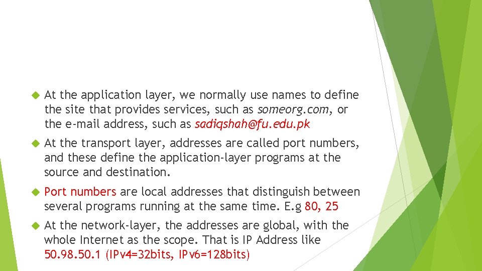  At the application layer, we normally use names to define the site that