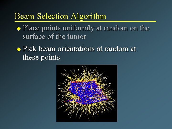 Beam Selection Algorithm u u Place points uniformly at random on the surface of