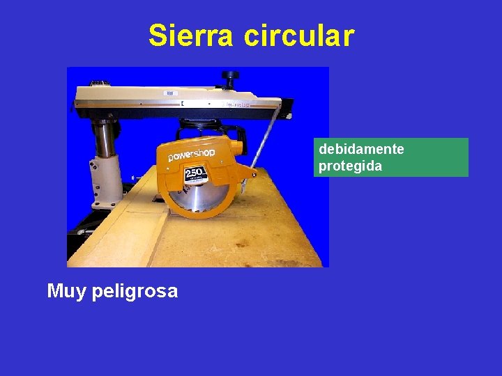 Sierra circular debidamente protegida Muy peligrosa 