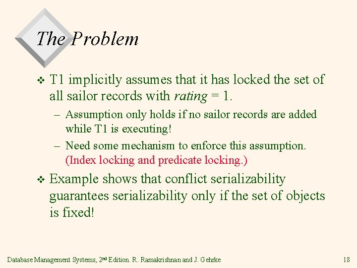 The Problem v T 1 implicitly assumes that it has locked the set of