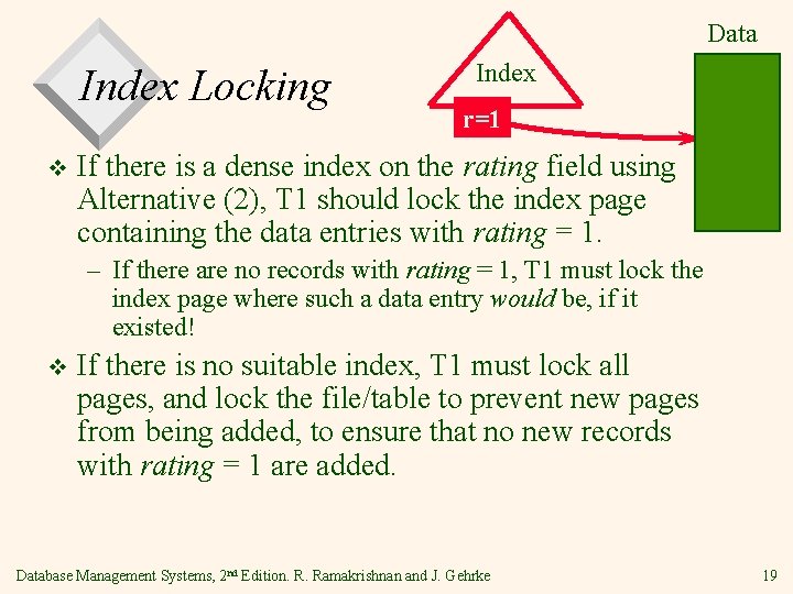 Data Index Locking v Index r=1 If there is a dense index on the