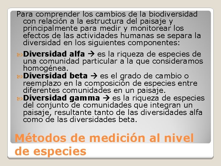 Para comprender los cambios de la biodiversidad con relación a la estructura del paisaje