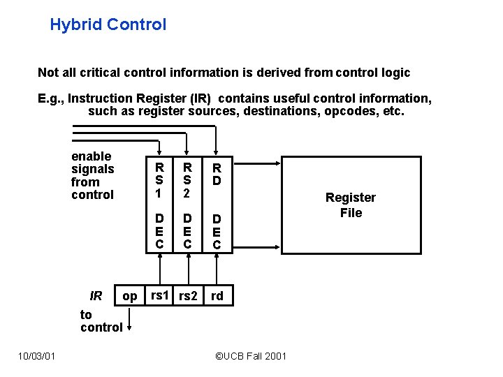 Hybrid Control Not all critical control information is derived from control logic E. g.