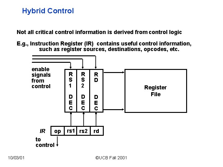 Hybrid Control Not all critical control information is derived from control logic E. g. Hybrid Control Not all critical control information is derived from control logic E. g.