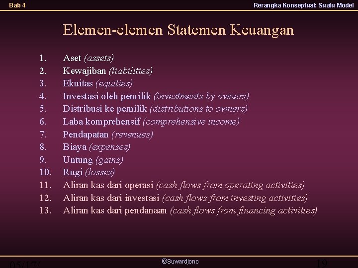 Bab 4 Rerangka Konseptual: Suatu Model Elemen-elemen Statemen Keuangan 1. 2. 3. 4. 5.