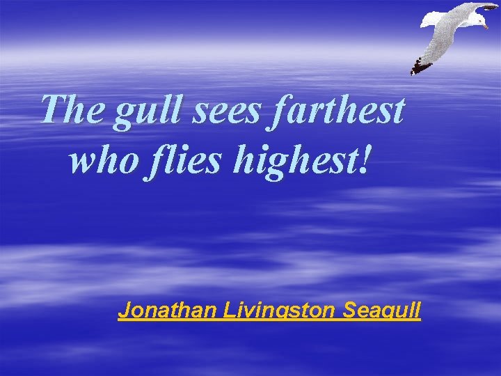 The gull sees farthest who flies highest! Jonathan Livingston Seagull 