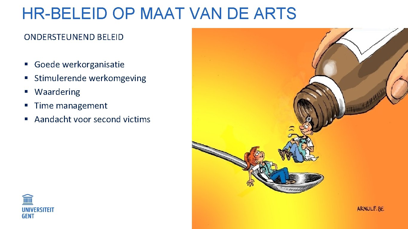 HR-BELEID OP MAAT VAN DE ARTS ONDERSTEUNEND BELEID § § § Goede werkorganisatie Stimulerende