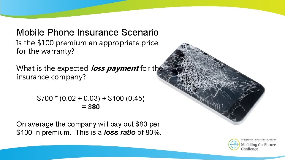 Mobile Phone Insurance Scenario Is the $100 premium an appropriate price for the warranty?