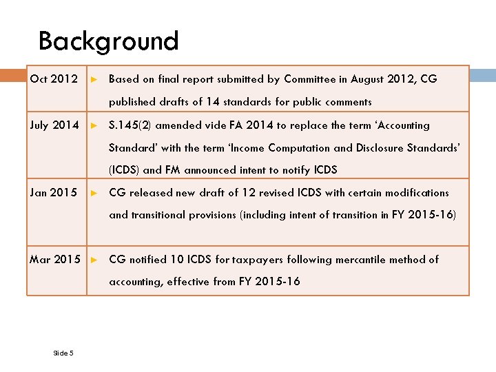 Background Oct 2012 ► Based on final report submitted by Committee in August 2012,