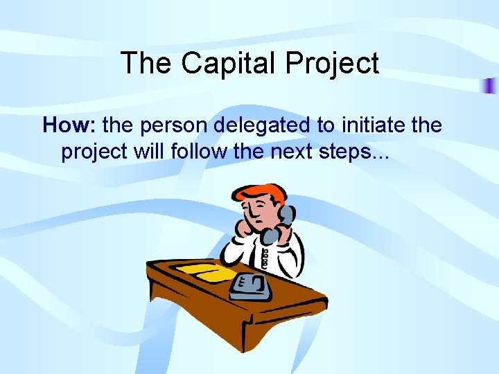 The Capital Project How: the person delegated to initiate the project will follow the