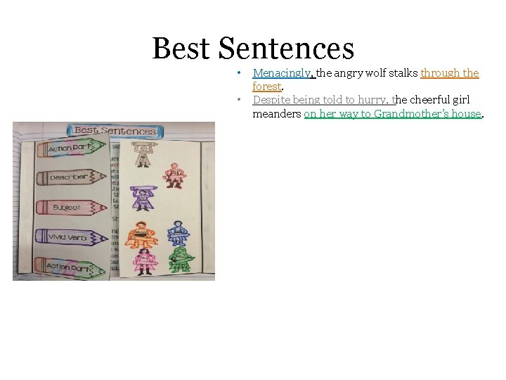 Best Sentences • • Menacingly, the angry wolf stalks through the forest. Despite being