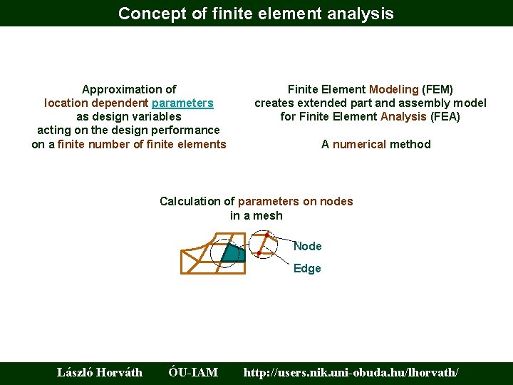 Concept of finite element analysis Approximation of location dependent parameters as design variables acting