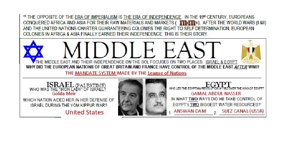 THE MANDATE SYSTEM MADE BY THE League of Nations Golda Meir United States GAMAL