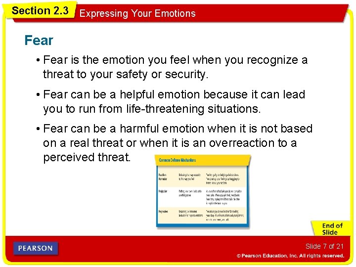 Section 2. 3 Expressing Your Emotions Fear • Fear is the emotion you feel