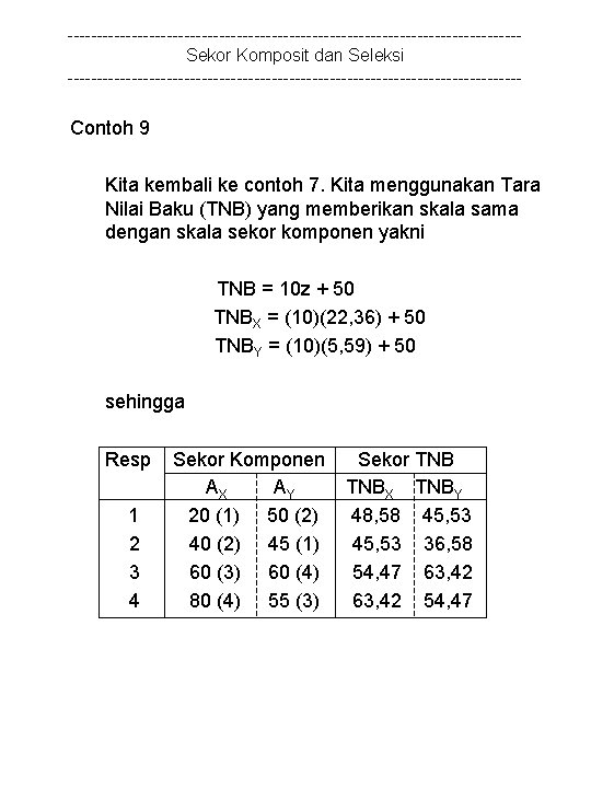 ---------------------------------------Sekor Komposit dan Seleksi --------------------------------------- Contoh 9 Kita kembali ke contoh 7. Kita menggunakan