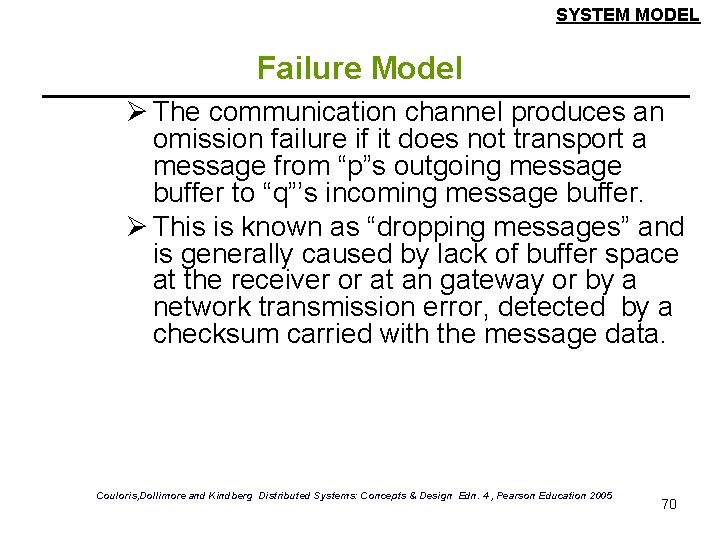 SYSTEM MODEL Failure Model Ø The communication channel produces an omission failure if it