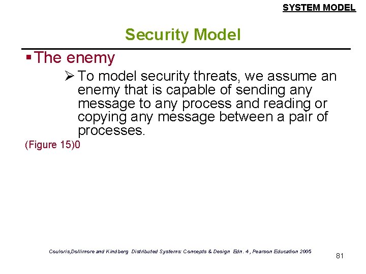 SYSTEM MODEL Security Model § The enemy Ø To model security threats, we assume