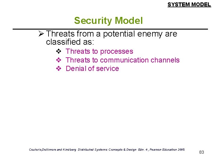 SYSTEM MODEL Security Model Ø Threats from a potential enemy are classified as: v