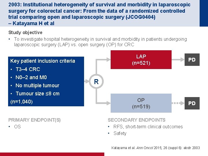 2003: Institutional heterogeneity of survival and morbidity in laparoscopic surgery for colorectal cancer: From