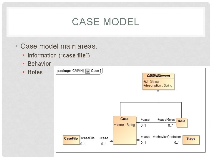 CASE MODEL • Case model main areas: • Information (“case file”) • Behavior •