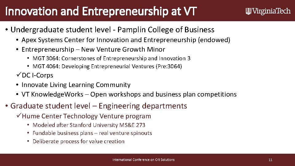 Innovation and Entrepreneurship at VT • Undergraduate student level - Pamplin College of Business