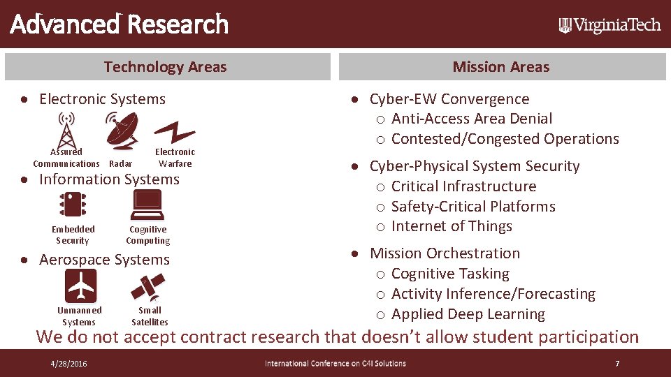 Advanced Research Technology Areas Electronic Systems Assured Communications Radar Electronic Warfare Information Systems Embedded