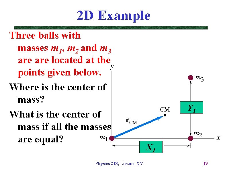 2 D Example Three balls with masses m 1, m 2 and m 3