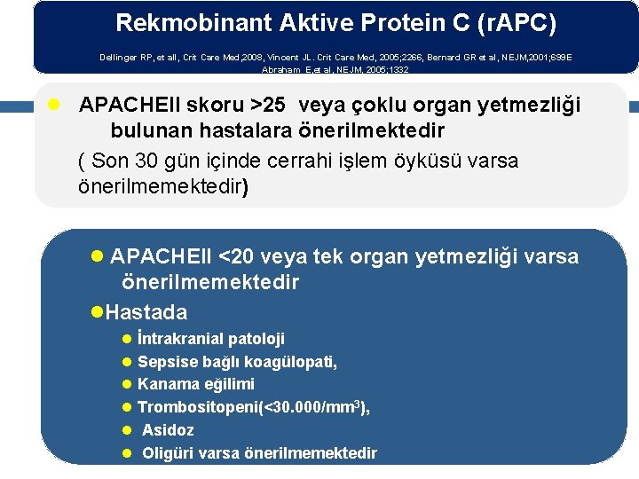 Rekmobinant Aktive Protein C (r. APC) Dellinger RP, et all, Crit Care Med, 2008,