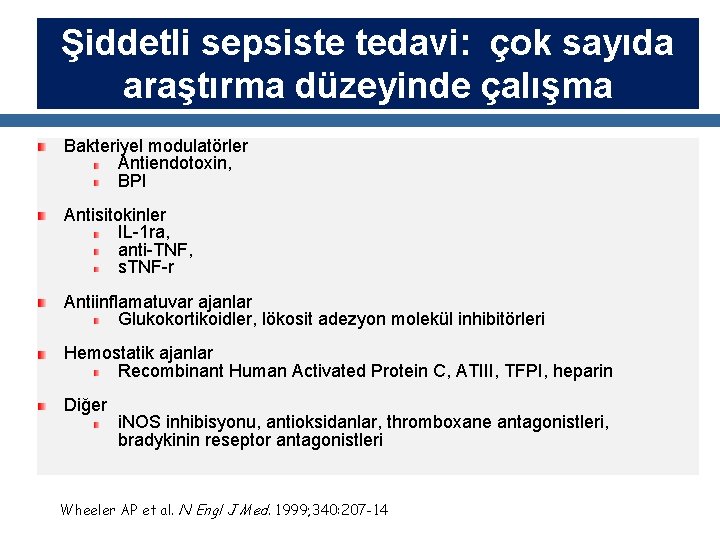 Şiddetli sepsiste tedavi: çok sayıda araştırma düzeyinde çalışma Bakteriyel modulatörler Antiendotoxin, BPI Antisitokinler IL-1