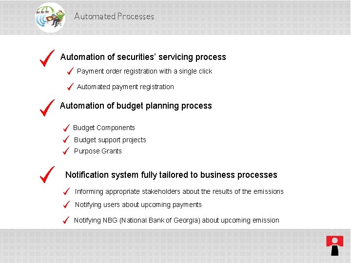 Automated Processes Automation of securities’ servicing process Payment order registration with a single click
