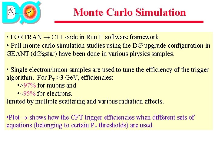 Monte Carlo Simulation • FORTRAN C++ code in Run II software framework • Full