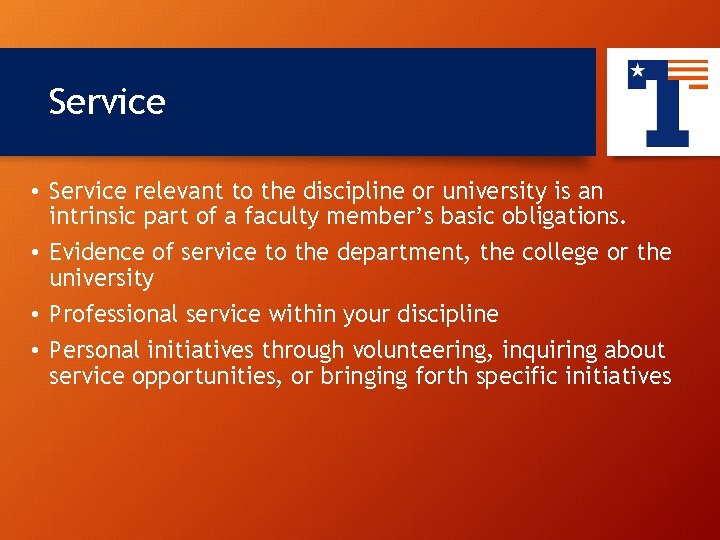 Service 13 • Service relevant to the discipline or university is an intrinsic part