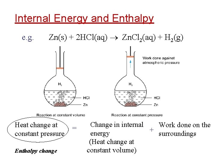 Internal Energy and Enthalpy e. g. Zn(s) + 2 HCl(aq) Zn. Cl 2(aq) +