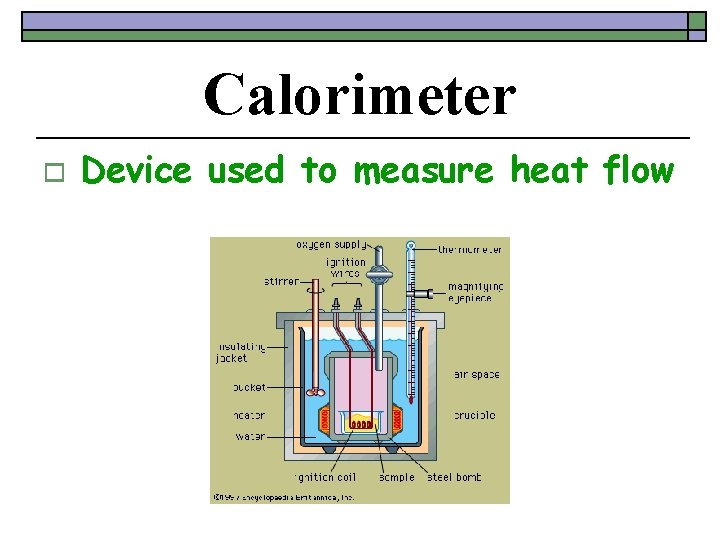 Calorimeter o Device used to measure heat flow 