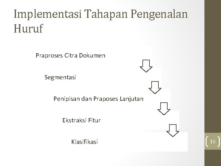 Implementasi Tahapan Pengenalan Huruf Praproses Citra Dokumen Segmentasi Penipisan dan Praposes Lanjutan Ekstraksi Fitur